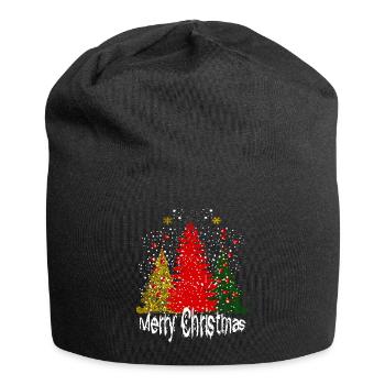 Merry Christmas Trees snow Xmas Family - Jersey Beanie - black - Front