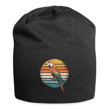 Bunter Papagei im Retro-Sonnenuntergang - Jersey-Beanie - Schwarz - Vorne