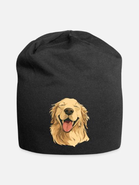 Smiling Golden Retriever - Jersey Beanie - black