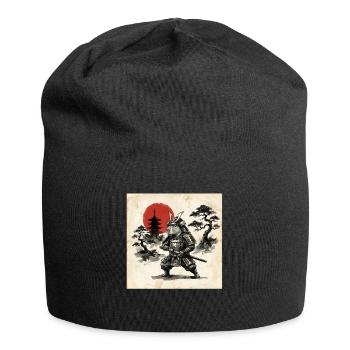 Samurai Hamster Vor Roter Japan Sonne - Jersey-Beanie - Schwarz - Vorne