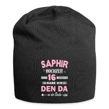 Mariage en saphir, 16e anniversaire de mariage, épouse - Bonnet en jersey - noir - Devant