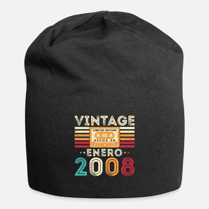 Januar 2008 Retro Vintage-Geburtstagsgeschenk - Jersey-Beanie - Schwarz