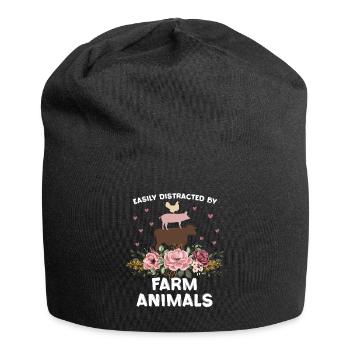 Animaux de ferme avec des fleurs : humour - Bonnet en jersey - noir - Devant