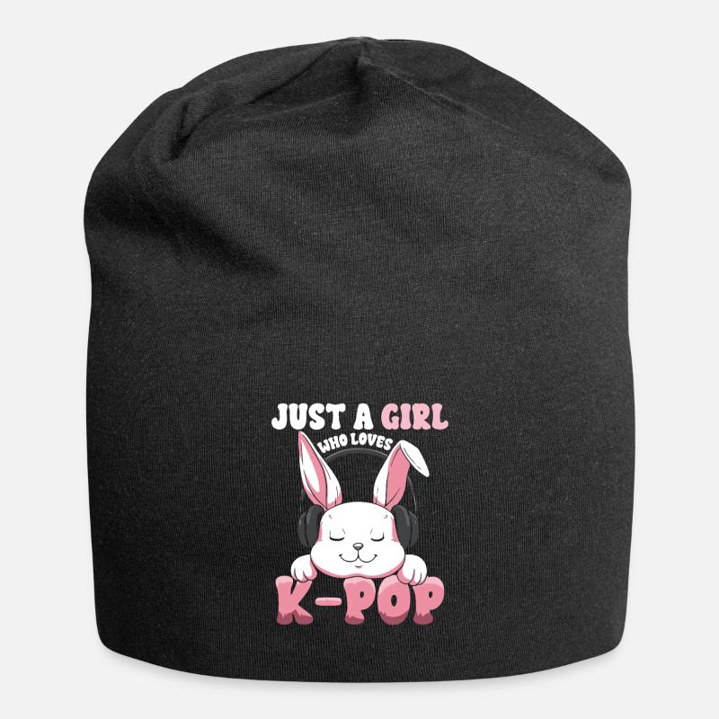 K-Pop Bunny  mit Kopfhörern - Jersey-Beanie - Schwarz
