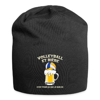 Volleyball und Bier, deshalb bin ich hier. - Jersey-Beanie - Schwarz - Vorne