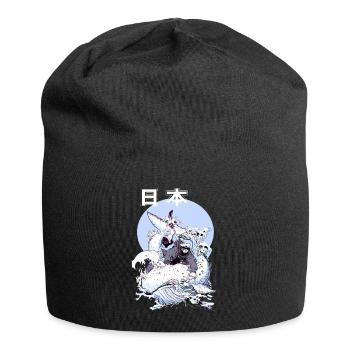 Japanese Whale Fight – Ukiyo-e Marine Art - Jersey Beanie - black - Front
