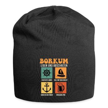 Nordsee BORKUM LEBEN UND ABSCHALTEN Retro Lustig - Jersey-Beanie - Schwarz - Vorne