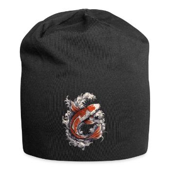 Koi in the Rush of the Waves - Jersey Beanie - black - Front