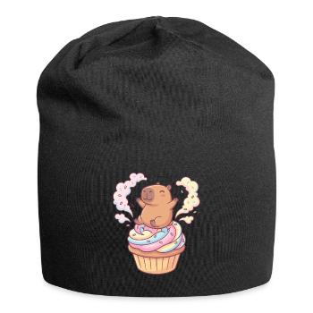 Fête cupcake capybara avec glaçage arc-en-ciel - Bonnet en jersey - noir - Devant
