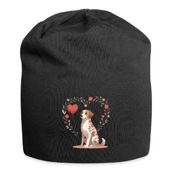 Blumenherz-Hund Tattoo Muster - Jersey-Beanie - Schwarz - Vorne