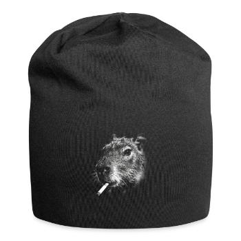 Rauchen, Zigarette, Capybara raucht eine Zigarette - Jersey-Beanie - Schwarz - Vorne