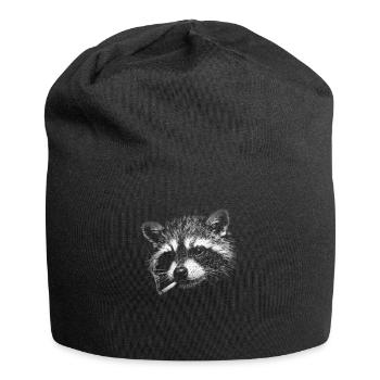 Rauchen, Zigarette, Waschbär raucht eine Zigarette - Jersey-Beanie - Schwarz - Vorne