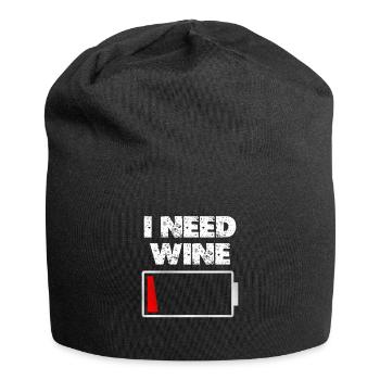 I Need Wine: Low Battery Humor Graphic - Jersey-Beanie - Schwarz - Vorne