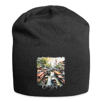 Watercolor of Bangkok, Bangkok Thailand - Jersey Beanie - black - Front