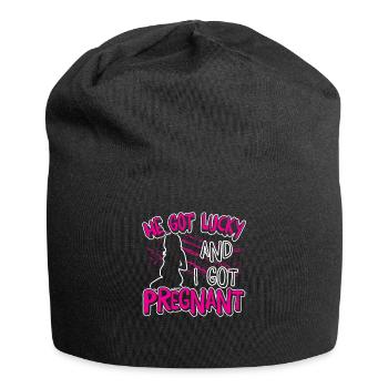 He Got Lucky I Got Pregnant Funny Pregnancy Design - Jersey-Beanie - Schwarz - Vorne