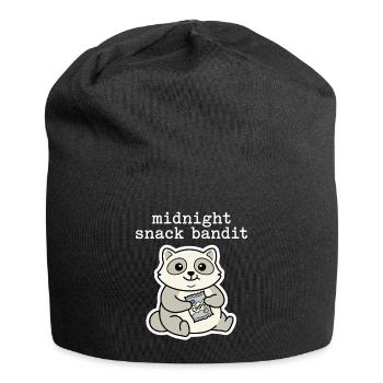 Raccoon with Chips Snack Comic Motif - Jersey Beanie - black - Front