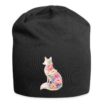 Fuchs Pastell Blumen Silhouette - Jersey-Beanie - Schwarz - Vorne
