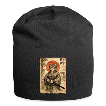 Samurai, Katze, Kater, Japanische Kunst, Anime - Jersey-Beanie - Schwarz - Vorne