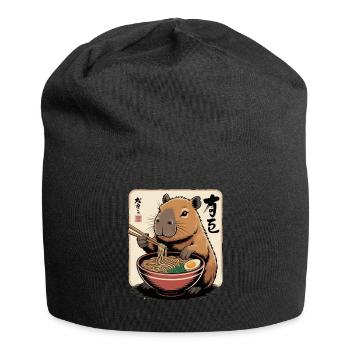 Capybara Ramen Art with Chopsticks - Jersey Beanie - black - Front