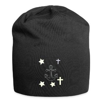 Anker, Sterne und Kreuze - Jersey-Beanie - Schwarz - Vorne