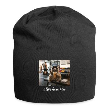 Ich wohne hier jetzt Waschbär-Gym-Workout - Jersey-Beanie - Schwarz - Vorne