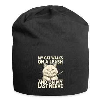 Cat on a leash is annoying | Cat humor - Jersey Beanie - black - Front