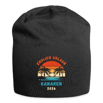 Kanarische Inseln Urlaub 2026 Kanaren Reise Outfit - Jersey-Beanie - Schwarz - Vorne