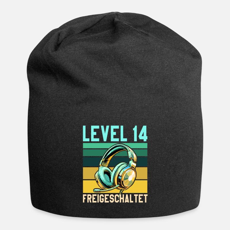 14. Geburtstag Junge Mädchen Gaming Level 14 Jahre - Jersey-Beanie - Schwarz