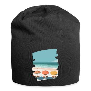 Colorful beach with umbrellas - Jersey Beanie - black - Front
