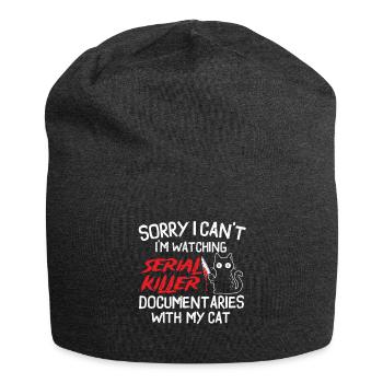 Watching Serial Killer Docs With Cat - Jersey Beanie - charcoal grey - Front