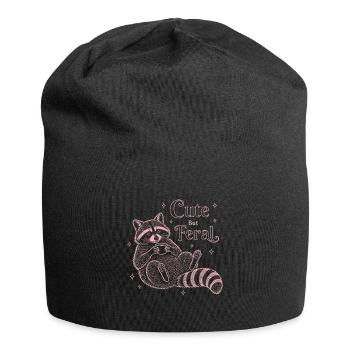 Cute But Feral Raccoon Coffee Shirt - Jersey Beanie - black - Front