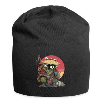 Raccoon Samurai with Straw Hat - Jersey Beanie - black - Front