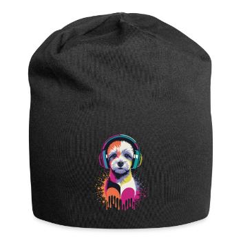 Maltipoo avec des écouteurs - Bonnet en jersey - noir - Devant