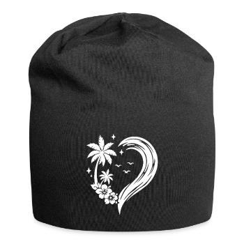 Herz Palme Blumen Ozean Welle - Jersey-Beanie - Schwarz - Vorne