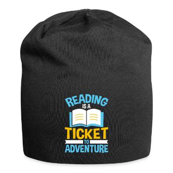 Lesen ist Ticket zu Abenteuern - Jersey-Beanie - Schwarz - Vorne