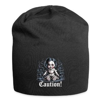 Poupée effrayante avec texte d’avertissement - Bonnet en jersey - noir - Devant