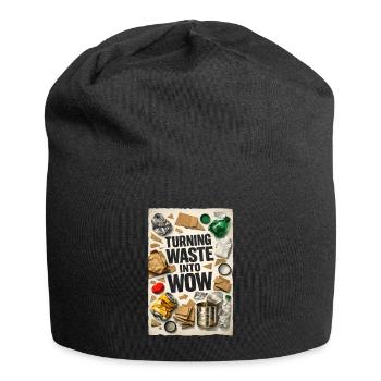 Abfall wird Wow | Upcycling Recycling - Jersey-Beanie - Schwarz - Vorne