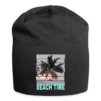 Beach Time with Vintage Beach and Sunset - Jersey Beanie - black - Front
