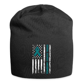 Teal Ribbon Sexual Assault Awareness American flag - Jersey Beanie - black - Front