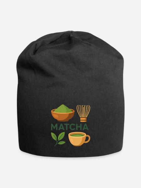 Matcha Zeremonie Illustration - Jersey-Beanie - Schwarz