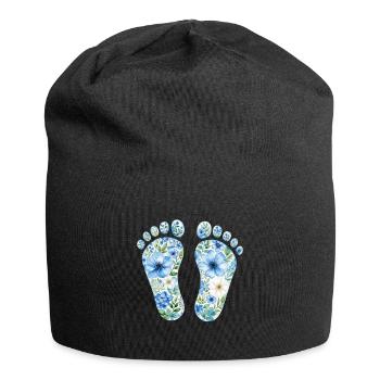 Baby feet made of flowers - personalizable - Jersey Beanie - black - Front