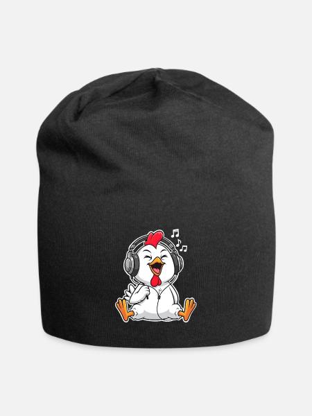 Huhn Hahn Kücken Singen Musik Hören - Jersey-Beanie - Schwarz