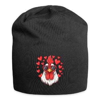 Herz Huhn mit Sonnenbrille - Jersey-Beanie - Schwarz - Vorne