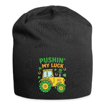 Pushin' My Luck St Patricks Day Tractor - Jersey Beanie - black - Front