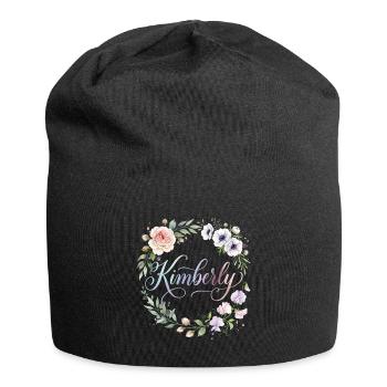 Kimberly Floral Script Monogram - Jersey-Beanie - Schwarz - Vorne
