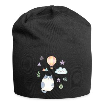 Cute Watercolor Cat and Hot Air Balloon - Jersey Beanie - black - Front