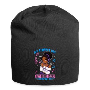 Anime and Music Birthday Chibi Black Girl - Jersey-Beanie - Schwarz - Vorne