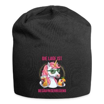 Die Lage ist besäufniserregend lustiger Einhorn - Jersey-Beanie - Schwarz - Vorne