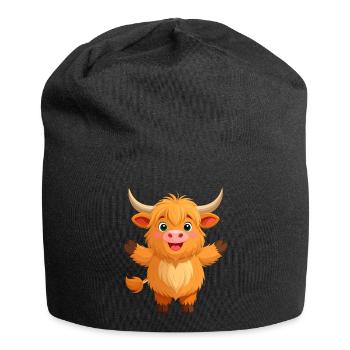Mignonne vache Highland qui agite – Kawaii Design - Bonnet en jersey - noir - Devant
