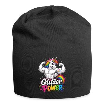 Glitter Power Strong Unicorn with Rainbow - Jersey Beanie - black - Front